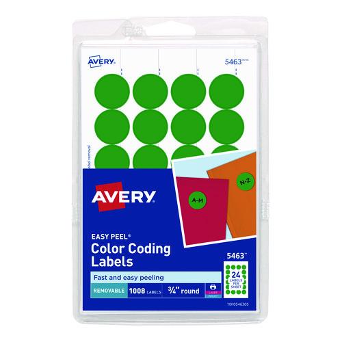 Image of Avery® 05463 Printable Self-Adhesive Removable Color-Coding Labels, 0.75" dia, Green, 24/Sheet, 42 Sheets/Pack, (5463)