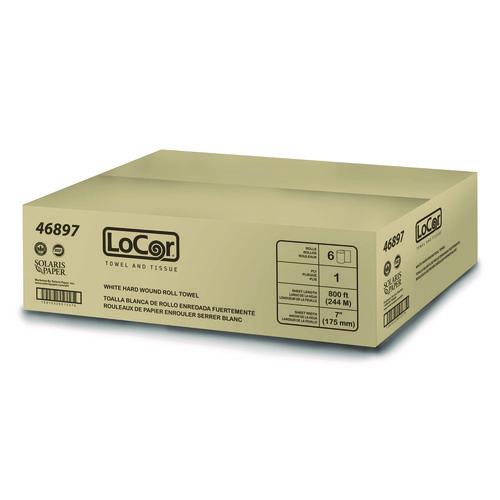 Image of LoCor® 46897 Hard Wound Roll Towel, 1-Ply, 7" x 800 ft, White, 6 Rolls/Carton