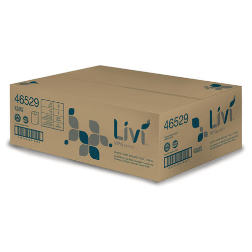 Image of Livi® VPG Select 46529 Hard Wound Roll Towel, 1-Ply, 8" x 800 ft, White, 6/Carton