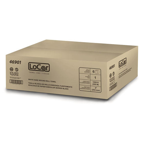 Image of LoCor® 46901 Hard Wound Roll Towel, 1-Ply, 8" x 1,000 ft, White, 6 Rolls/Carton