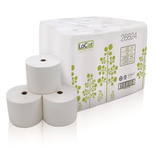 Image of LoCor® 26824 High-Capacity Bath Tissue, 2-Ply, White, 1,500 Sheets/Roll, 18 Rolls/Carton
