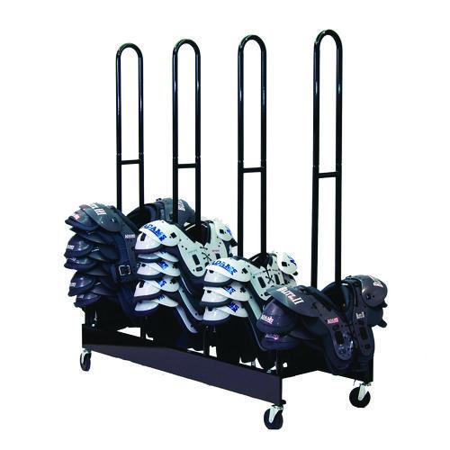 Image of Champion Sports FBSPR4 Mobile Four-Stack Shoulder Pad Rack, Metal, 176 lb Capacity, 24" x 59" x 68", Black