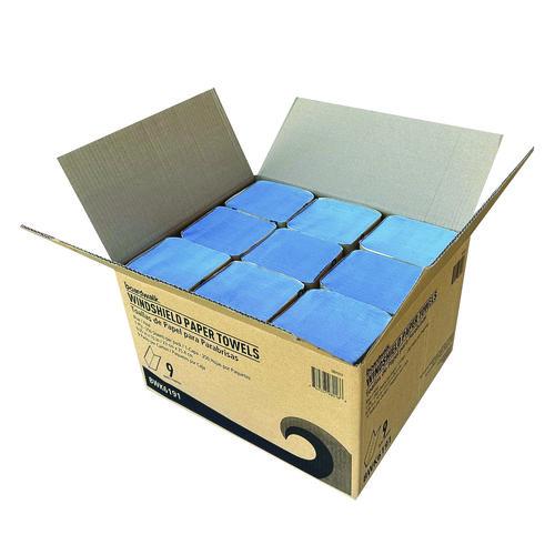 Image of Boardwalk® BWK6191 Windshield Paper Towels, 9.05 x 10, Blue, 250/Pack, 9 Packs/Carton