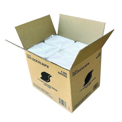 Image of GEN GENCOCKTAILNAP Cocktail Napkins, 1-Ply, 9 x 9, White, 500/Pack, 8 Packs/Carton