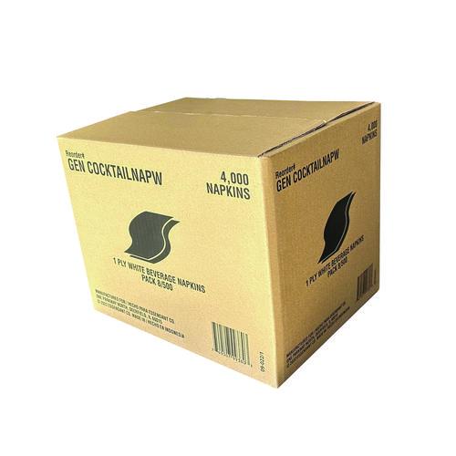 Image of GEN GENCOCKTAILNAP Cocktail Napkins, 1-Ply, 9 x 9, White, 500/Pack, 8 Packs/Carton
