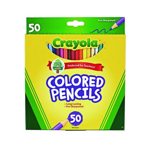 Image of Crayola® 68-4050 Long-Length Colored Pencil Set, 3.3 mm, 2B, Assorted Lead and Barrel Colors, 50/Box