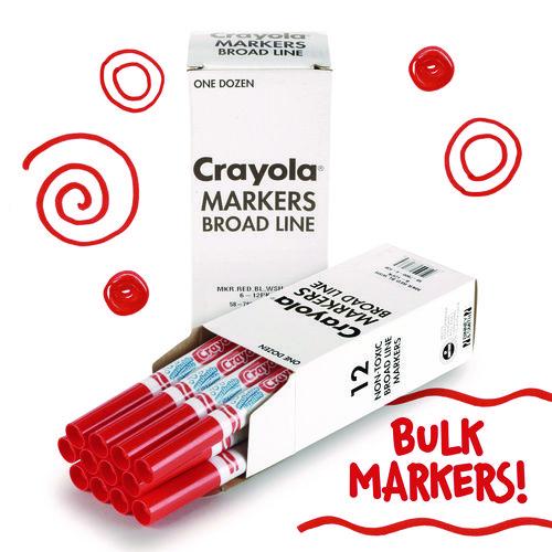 Image of Crayola® 58-7800-038 Broad Line Washable Markers, Broad Bullet Tip, Red, 12/box