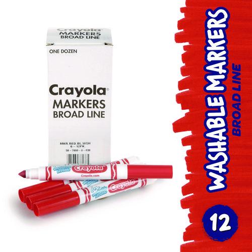 Image of Crayola® 58-7800-038 Broad Line Washable Markers, Broad Bullet Tip, Red, 12/box