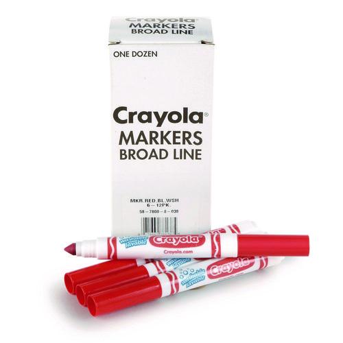 Image of Crayola® 58-7800-038 Broad Line Washable Markers, Broad Bullet Tip, Red, 12/box