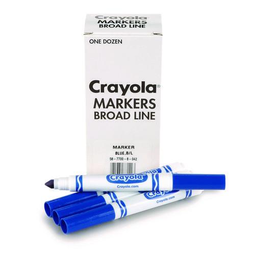 Image of Crayola® 58-7800-042 Broad Line Washable Markers, Broad Bullet Tip, Blue, 12/box