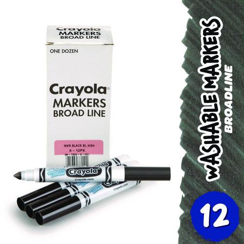 Image of Crayola® 58-7800-051 Broad Line Washable Markers, Broad Bullet Tip, Black, 12/box
