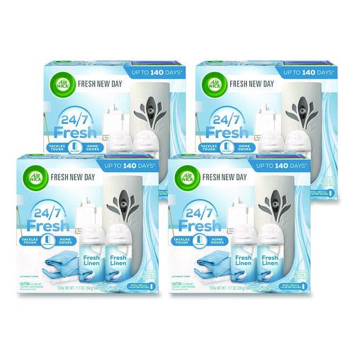 Image of Air Wick® 62338-01918 Freshmatic Ultra Automatic Starter Kit, Gadget/(2) 5.89 oz Fresh Linen Refills/AA Battery, 4 Kits/Carton