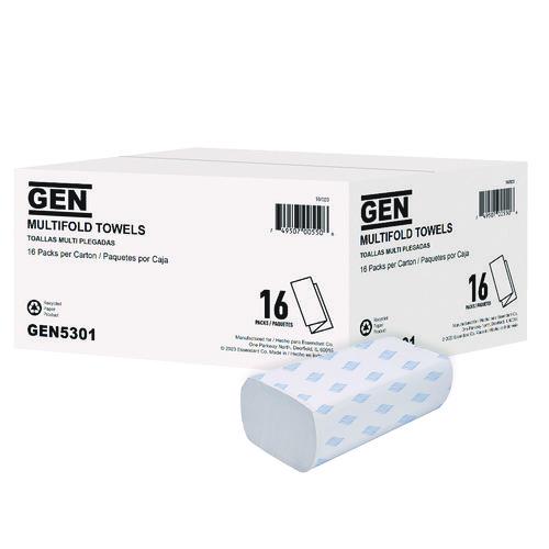 Image of GEN 5301 Multifold Towels, 1-Ply, 9.25 x 9.05, White, 250/Pack, 16 Packs/Carton