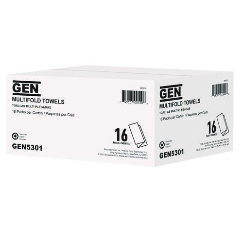Image of GEN 5301 Multifold Towels, 1-Ply, 9.25 x 9.05, White, 250/Pack, 16 Packs/Carton