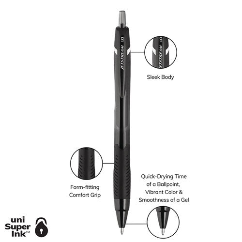 Image of uniball® 70123 Jetstream Elements Hybrid Gel Pen, Retractable, Medium 1 mm, Black Ink, Translucent Black/Black Barrel, Dozen