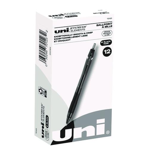 Image of uniball® 70123 Jetstream Elements Hybrid Gel Pen, Retractable, Medium 1 mm, Black Ink, Translucent Black/Black Barrel, Dozen