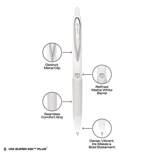 Image of uniball® 70652 207 Plus+ Gel Pen, Retractable, Medium 0.7 mm, Black Ink, White Barrel, 4/Pack