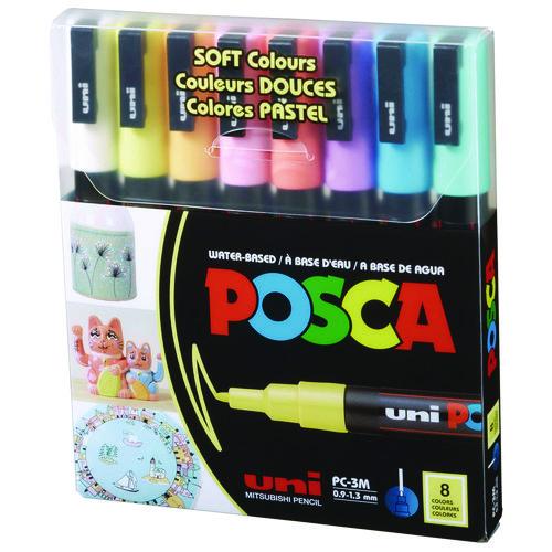 Image of POSCA PC3M8CSOFTCOLORS Water-Based Paint Markers, Fine Bullet Tip, 0.9 mm/1.3 mm, Assorted Colors, 8/Set