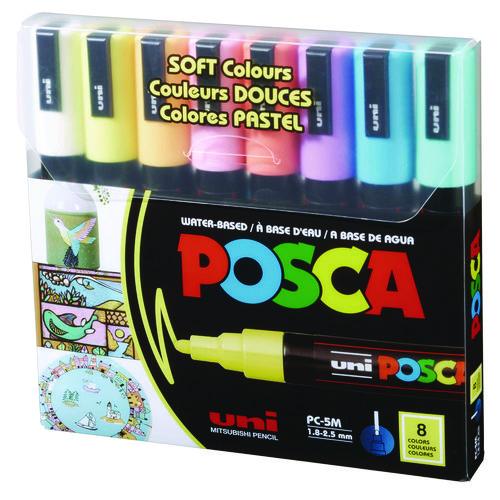 Image of POSCA PC5M8CSOFTCOLORS Water-Based Paint Markers, Medium Bullet Tip, 1.8 mm/2.5 mm, Assorted Colors, 8/Set
