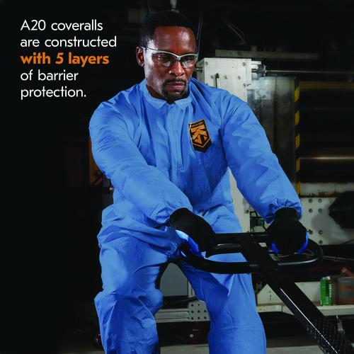Image of KleenGuard KCC 58506 A20 Breathable Particle Protection Coveralls, Zip Front, Elastic Back, Wrists, Ankles, 3X-Large, Blue, 20/Carton