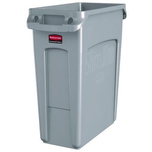 Image of Rubbermaid® Commercial 1971258 Slim Jim Waste Container with Handles, 16 gal, Plastic, Light Gray