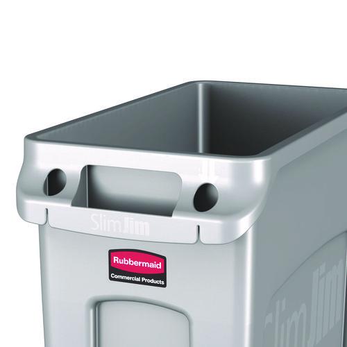 Image of Rubbermaid® Commercial 1971258 Slim Jim Waste Container with Handles, 16 gal, Plastic, Light Gray