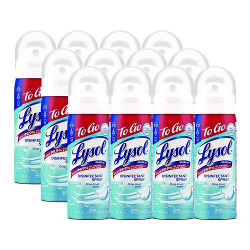 Image of LYSOL® Brand 19200-99923 Disinfectant Spray To Go, Crisp Linen Scent, 1.5 oz Aerosol Spray, 12/Carton