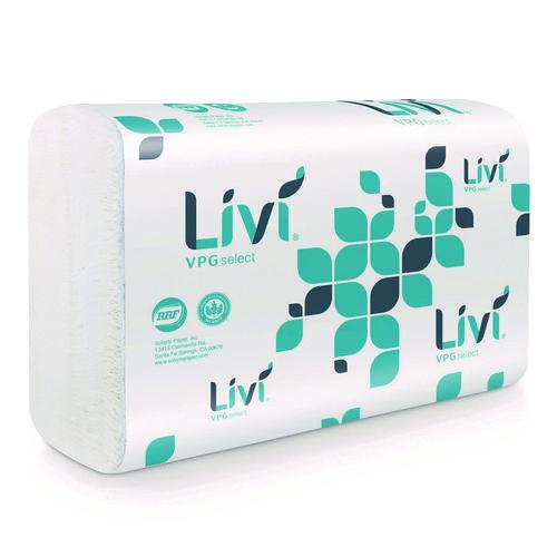Image of Livi® VPG Select 43514 Multifold Towel, 1-Ply, 9.45 x, 9.06, White, 250/Pack, 16 Packs/Carton