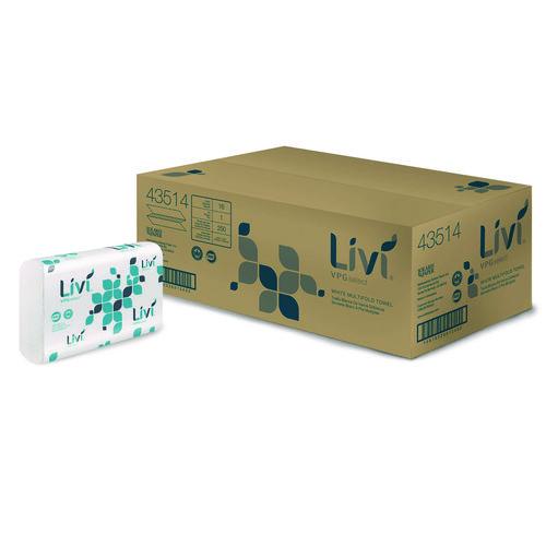 Image of Livi® VPG Select 43514 Multifold Towel, 1-Ply, 9.45 x, 9.06, White, 250/Pack, 16 Packs/Carton