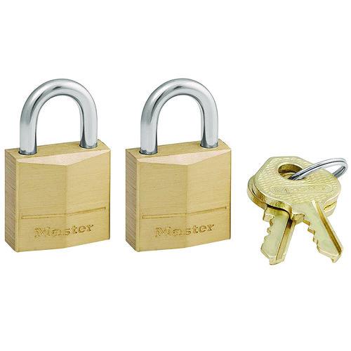 Image of Master Lock® 120T Three-Pin Brass Tumbler Locks, 0.75" Wide, 2 Locks and 2 Keys, 2/Pack