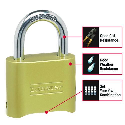 Image of Master Lock® 175D Resettable Combination Padlock, 2" Wide, Brass