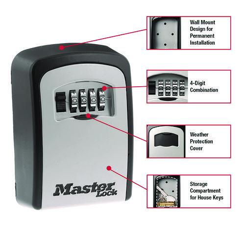Image of Master Lock® 5401D Locking Combination 5-Key Steel Box, 3.25" Wide, Black/Silver