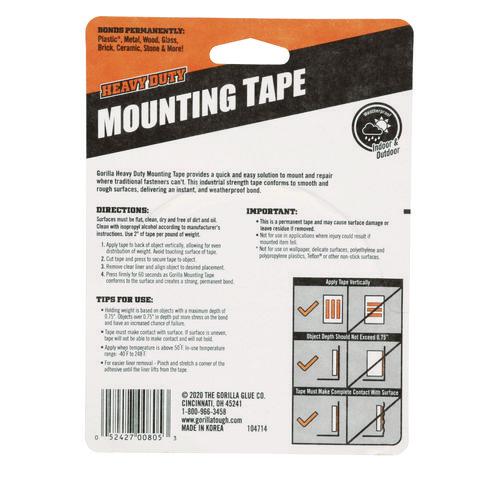 Image of Gorilla® 102441 Heavy Duty Mounting Tape, Permanent, Holds Up to 1 lb/2 sq in, 1" x 120", Black