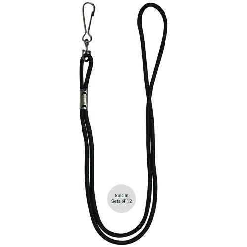 Image of Champion Sports Lanyard, Metal J-Hook Fastener, 20" Long, Black, 12/Pack