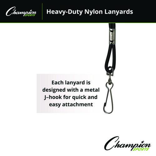 Image of Champion Sports Lanyard, Metal J-Hook Fastener, 20" Long, Black, 12/Pack