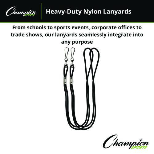 Image of Champion Sports Lanyard, Metal J-Hook Fastener, 20" Long, Black, 12/Pack