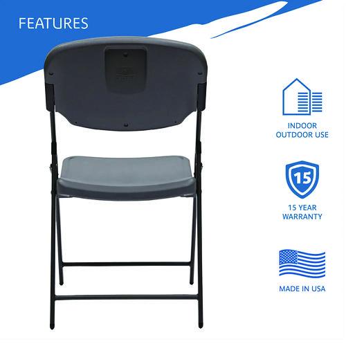 Image of Iceberg Rough n Ready Commercial Folding Chair, Supports Up to 350 lb, 15.25" Seat Height, Charcoal Seat, Charcoal Back, Silver Base
