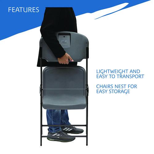 Image of Iceberg Rough n Ready Commercial Folding Chair, Supports Up to 350 lb, 15.25" Seat Height, Charcoal Seat, Charcoal Back, Silver Base