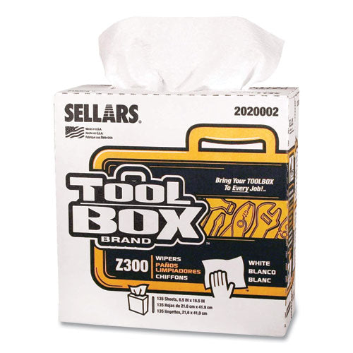 Image of TOOLBOX® 6607082042009 Z300 Pop-Up Wipers, 1-Ply, 8.5 x 16.5, White, 8/Carton