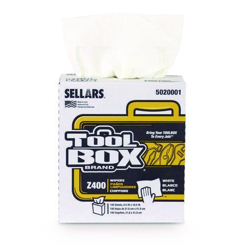 Image of TOOLBOX® 660708502000 Z400 Interfold Pop-Up Wipers, 1-Ply, 8.5 x 16.5, White, 8/Carton