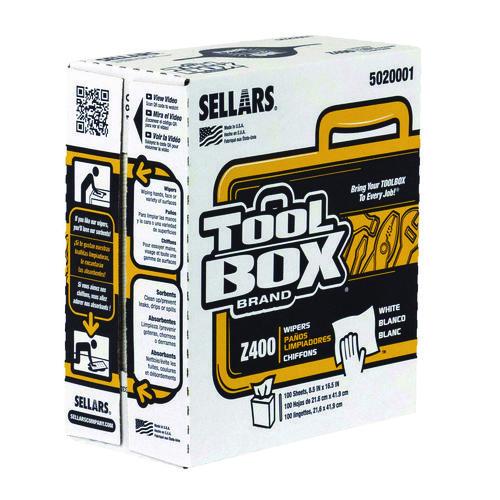 Image of TOOLBOX® 660708502000 Z400 Interfold Pop-Up Wipers, 1-Ply, 8.5 x 16.5, White, 8/Carton
