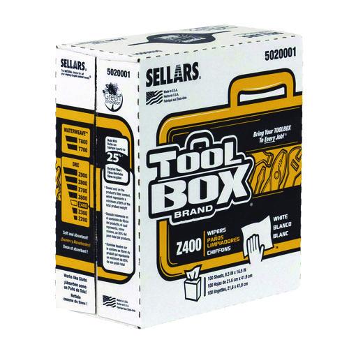 Image of TOOLBOX® 660708502000 Z400 Interfold Pop-Up Wipers, 1-Ply, 8.5 x 16.5, White, 8/Carton