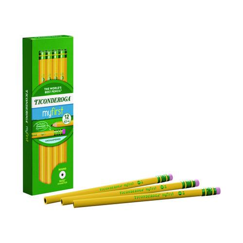 Image of Dixon® 133080002 Ticonderoga Beginners Woodcase Pencil with Eraser and Microban, HB (#2), Black Lead, Yellow Barrel, 12/Pack