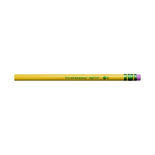 Image of Dixon® 133080002 Ticonderoga Beginners Woodcase Pencil with Eraser and Microban, HB (#2), Black Lead, Yellow Barrel, 12/Pack
