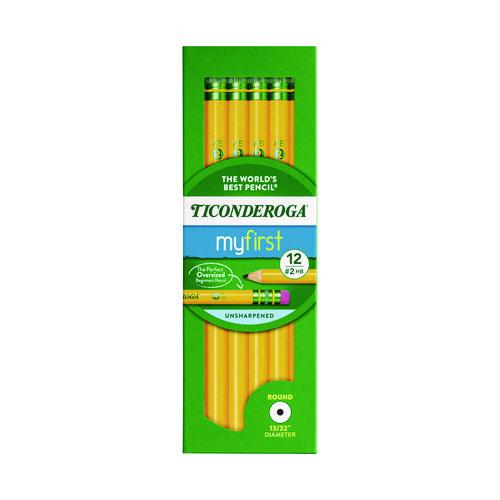 Image of Dixon® 133080002 Ticonderoga Beginners Woodcase Pencil with Eraser and Microban, HB (#2), Black Lead, Yellow Barrel, 12/Pack
