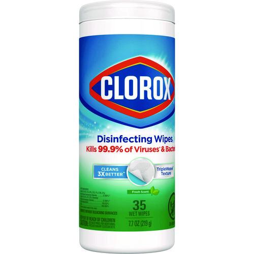 Image of Clorox® 01593 Disinfecting Wipes, Bleach Free Cleaning Wipes, 1-Ply, 7 x 8, Fresh Scent, White, 35/Canister, 12 Canisters/Carton