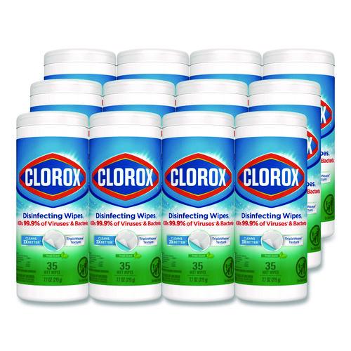 Image of Clorox® 01593 Disinfecting Wipes, Bleach Free Cleaning Wipes, 1-Ply, 7 x 8, Fresh Scent, White, 35/Canister, 12 Canisters/Carton