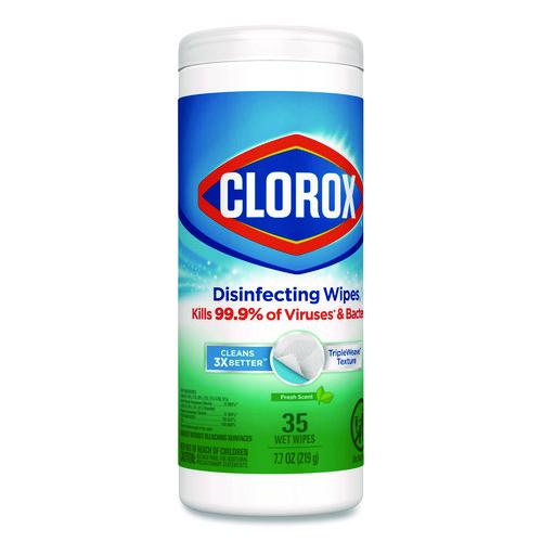 Image of Clorox® 01593 Disinfecting Wipes, Bleach Free Cleaning Wipes, 1-Ply, 7 x 8, Fresh Scent, White, 35/Canister