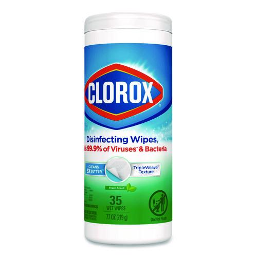 Image of Clorox® 01593 Disinfecting Wipes, Bleach Free Cleaning Wipes, 1-Ply, 7 x 8, Fresh Scent, White, 35/Canister
