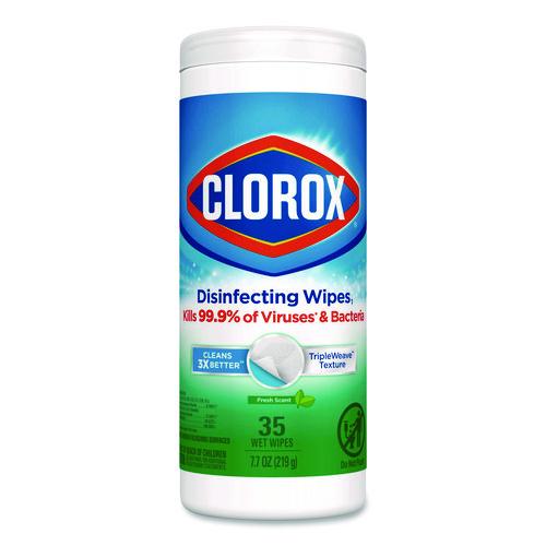 Image of Clorox® 01593 Disinfecting Wipes, Bleach Free Cleaning Wipes, 1-Ply, 7 x 8, Fresh Scent, White, 35/Canister